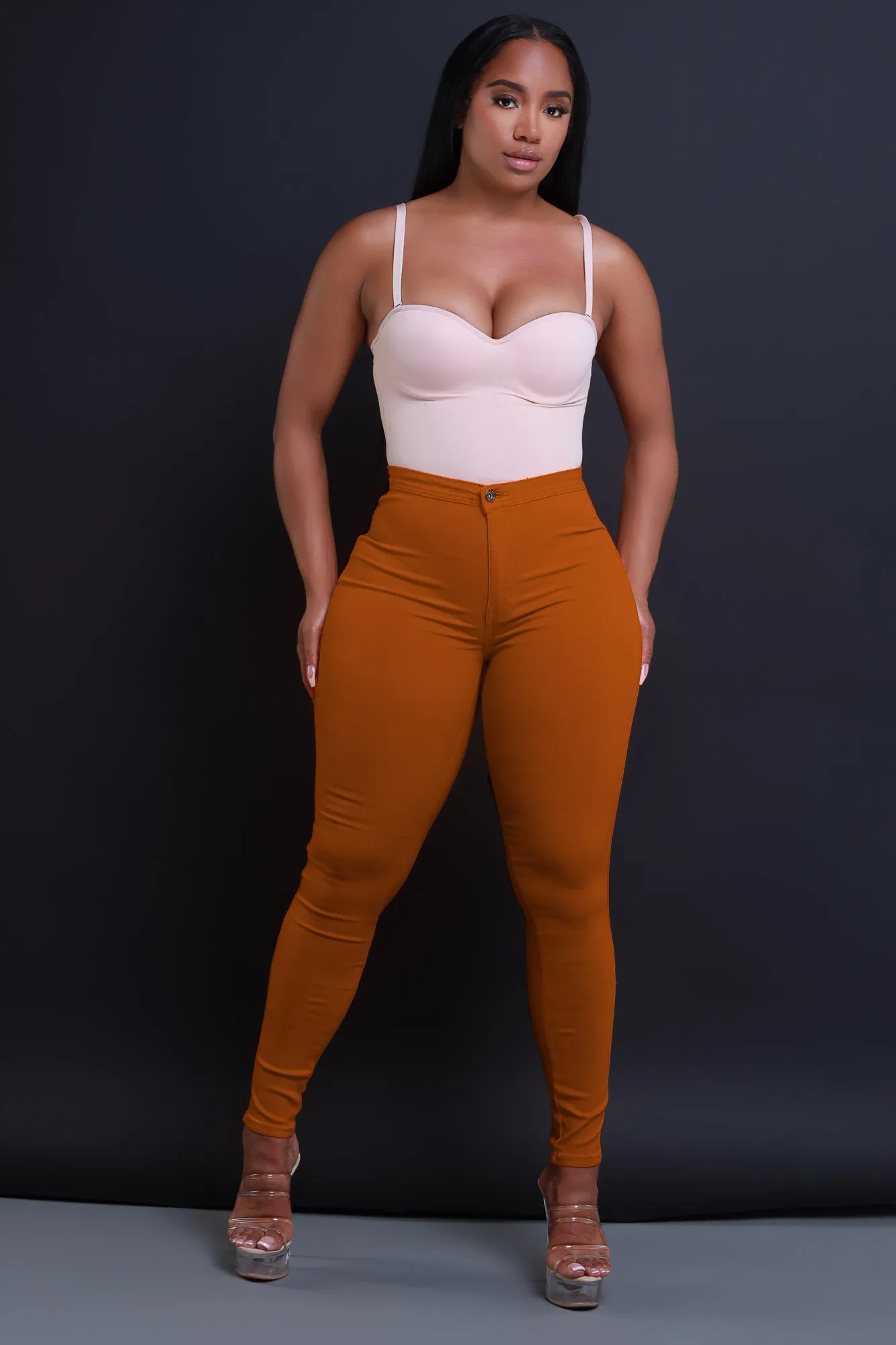 $15.99 Super Swank High Waist Stretchy Jeans - Caramel