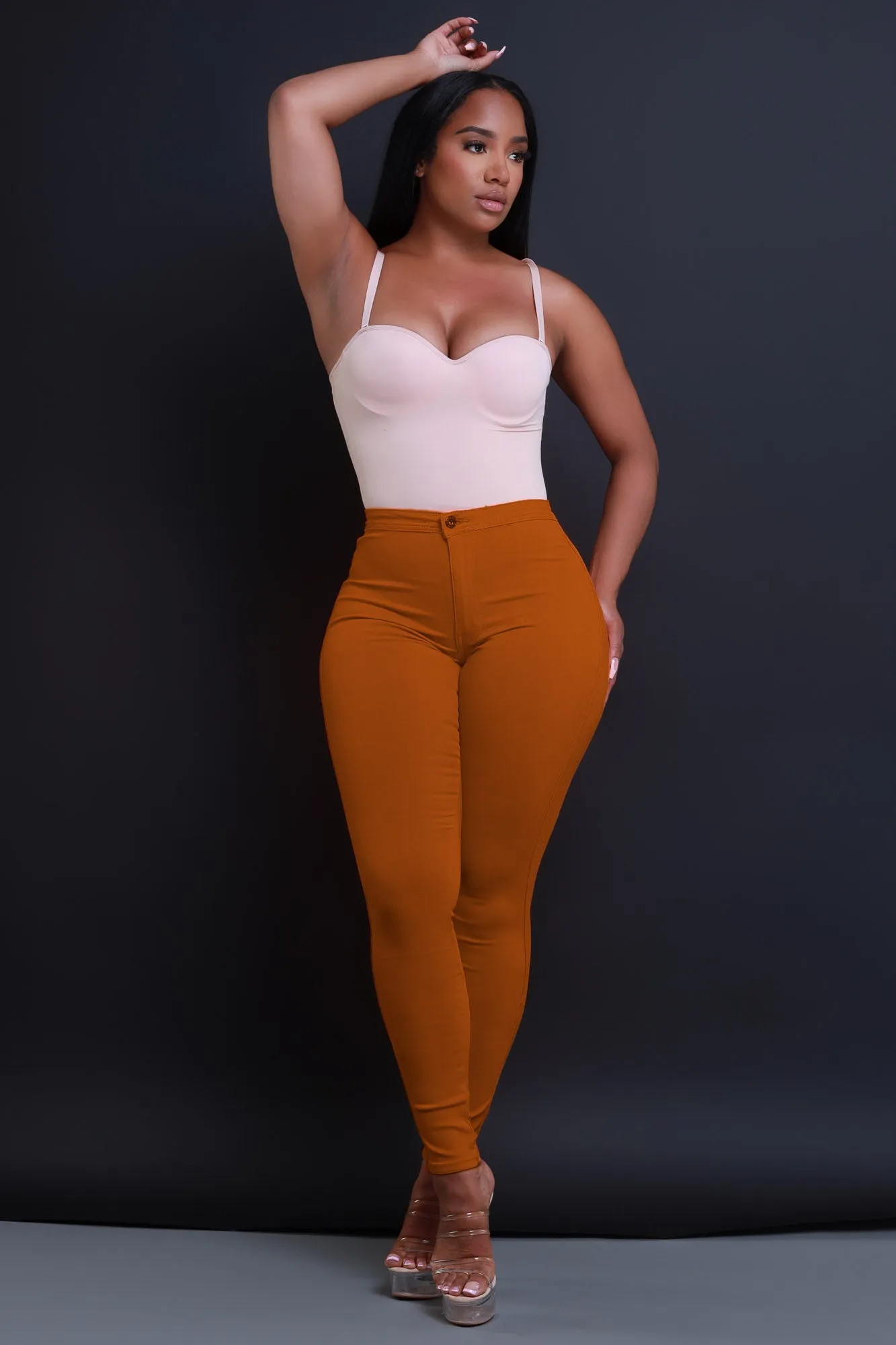 $15.99 Super Swank High Waist Stretchy Jeans - Caramel