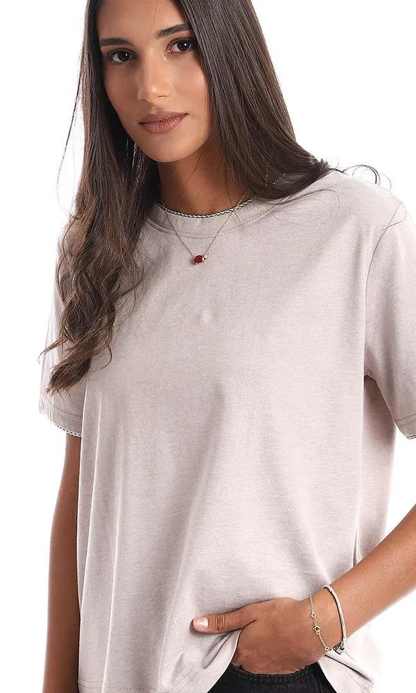 94762 Plain Crew Neck Light Coffee Tee