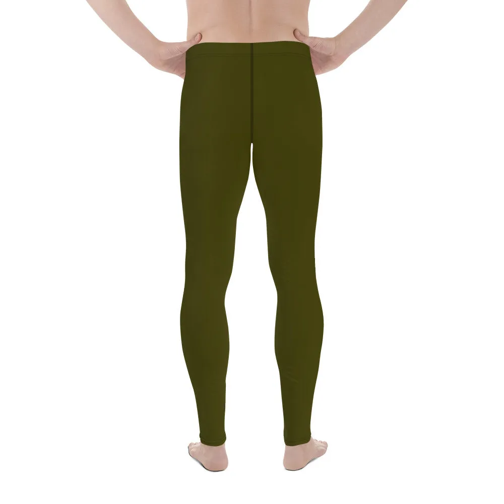 Army Green Color Meggings, Solid Color Green Premium Designer Men's Tight Pants - Made in USA/EU/MX