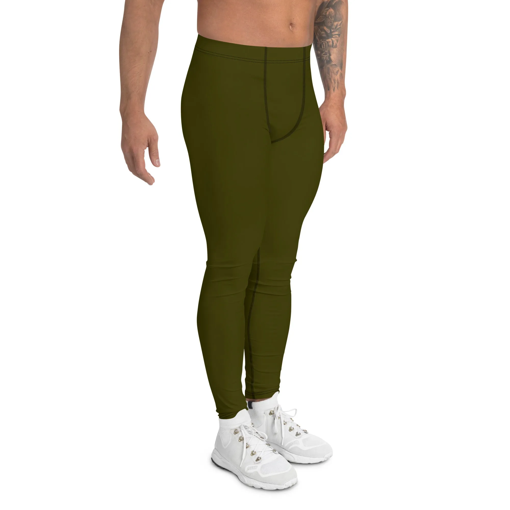 Army Green Color Meggings, Solid Color Green Premium Designer Men's Tight Pants - Made in USA/EU/MX