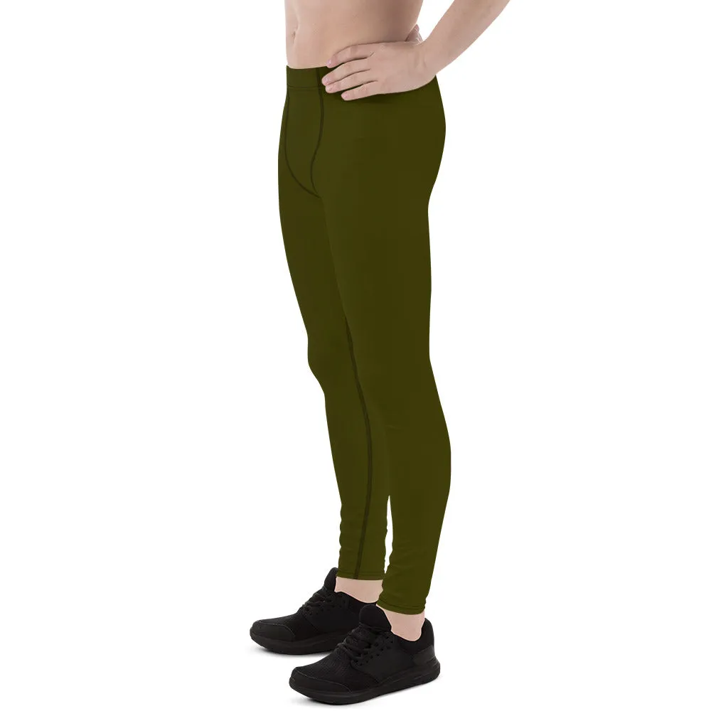 Army Green Color Meggings, Solid Color Green Premium Designer Men's Tight Pants - Made in USA/EU/MX