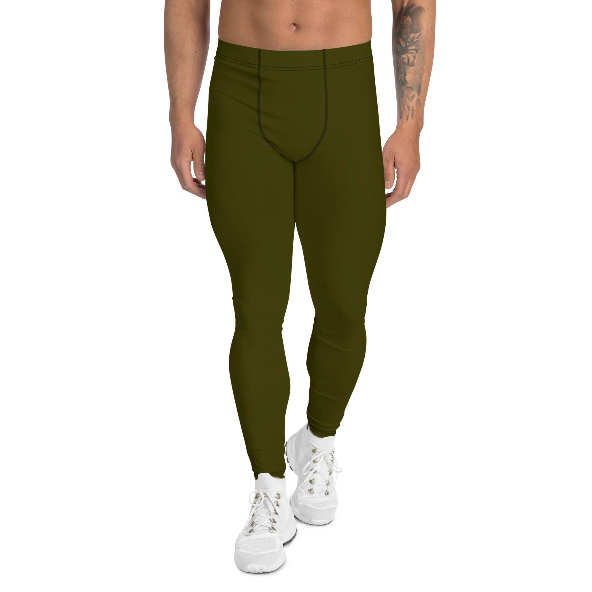 Army Green Color Meggings, Solid Color Green Premium Designer Men's Tight Pants - Made in USA/EU/MX