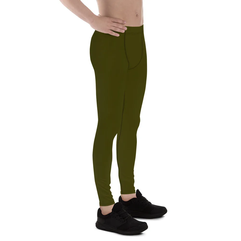 Army Green Color Meggings, Solid Color Green Premium Designer Men's Tight Pants - Made in USA/EU/MX