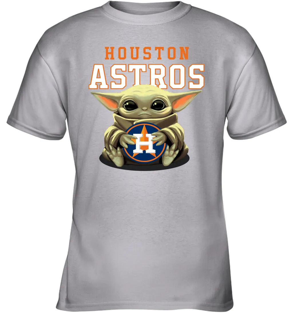 Baby Yoda Hugs Loves The Houston Astros Baseball Youth T-Shirt