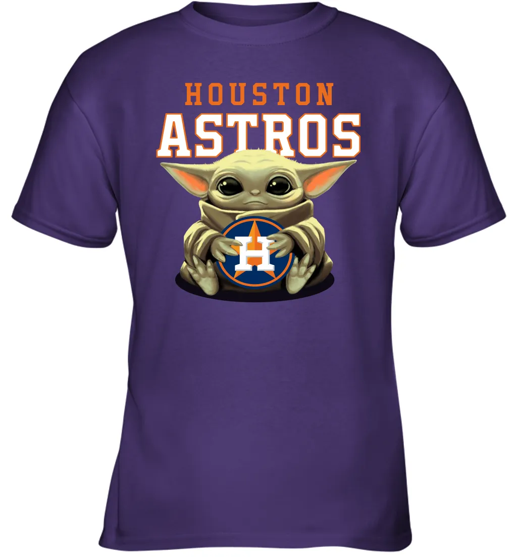 Baby Yoda Hugs Loves The Houston Astros Baseball Youth T-Shirt