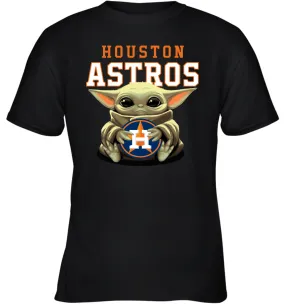 Baby Yoda Hugs Loves The Houston Astros Baseball Youth T-Shirt