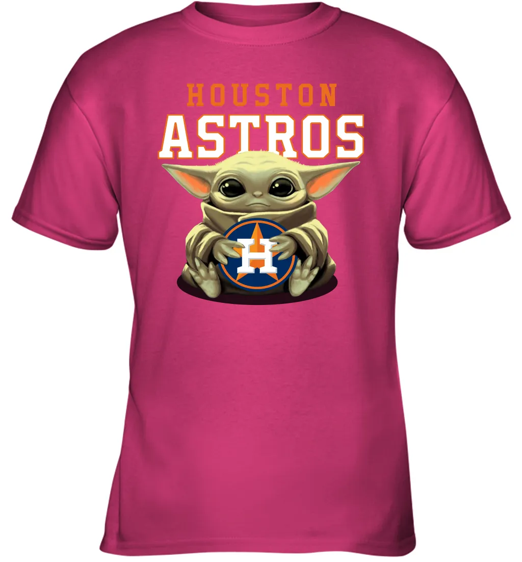 Baby Yoda Hugs Loves The Houston Astros Baseball Youth T-Shirt