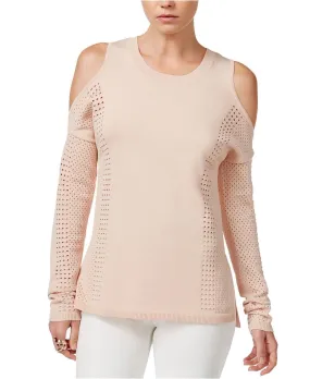 Bar III Women's Perforated Cold Shoulder Pullover Sweater, Pink, S