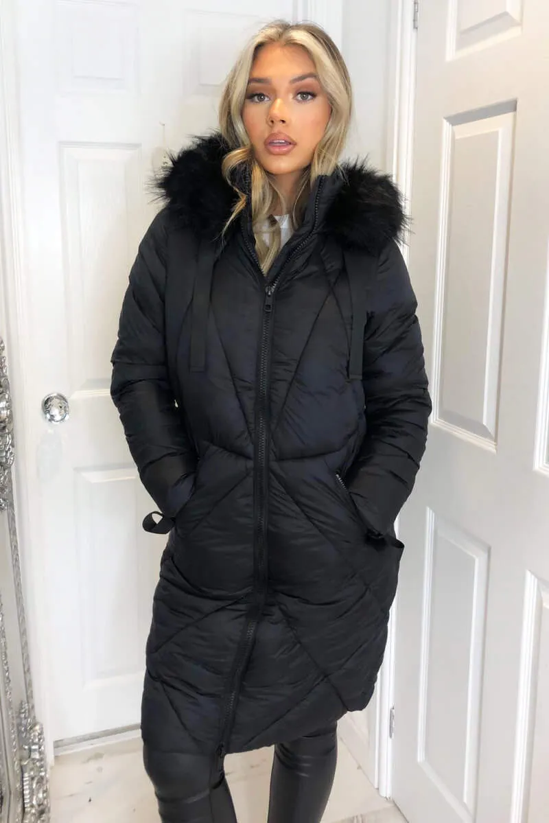 Black Faux Fur High Shine Coat