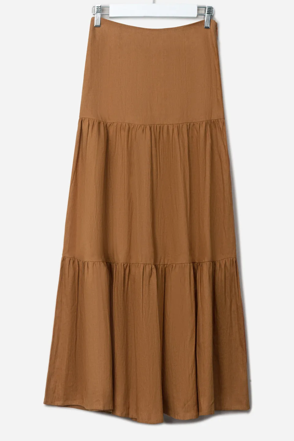 Blazing Nutmeg Tiered Linen Midi Skirt