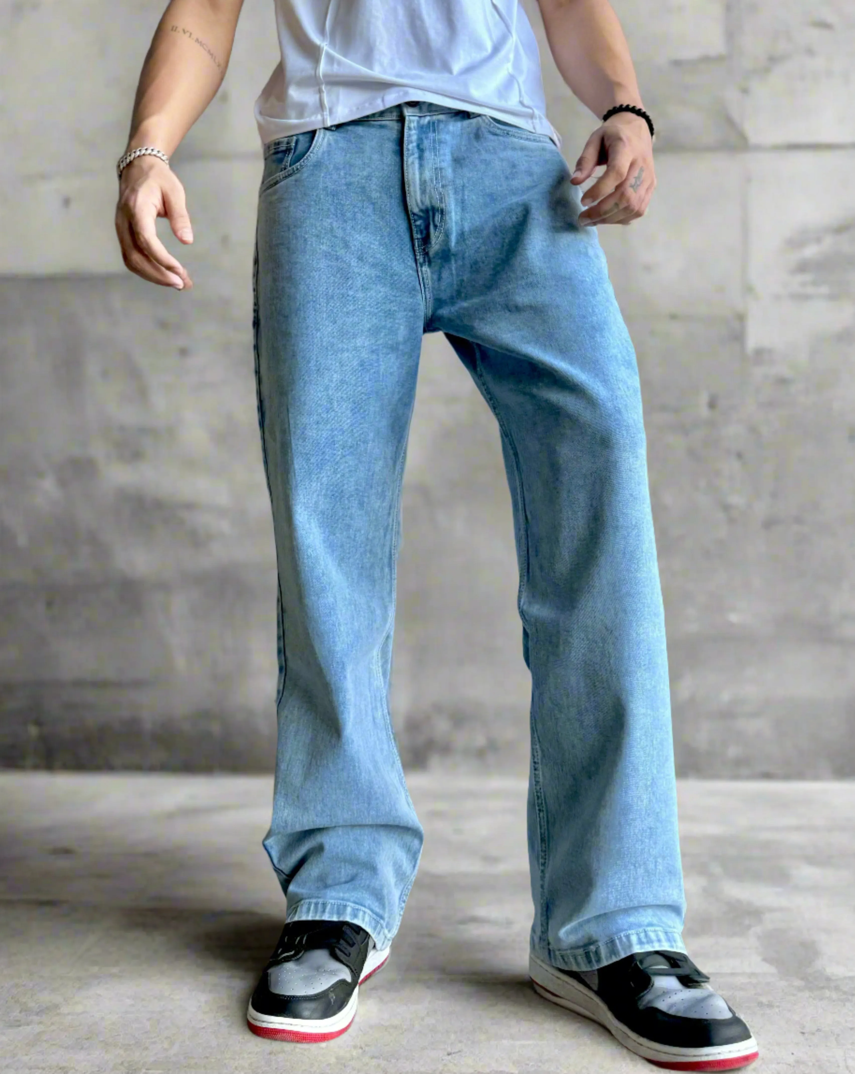 Blue Cloud Wash Baggy Fit Jeans