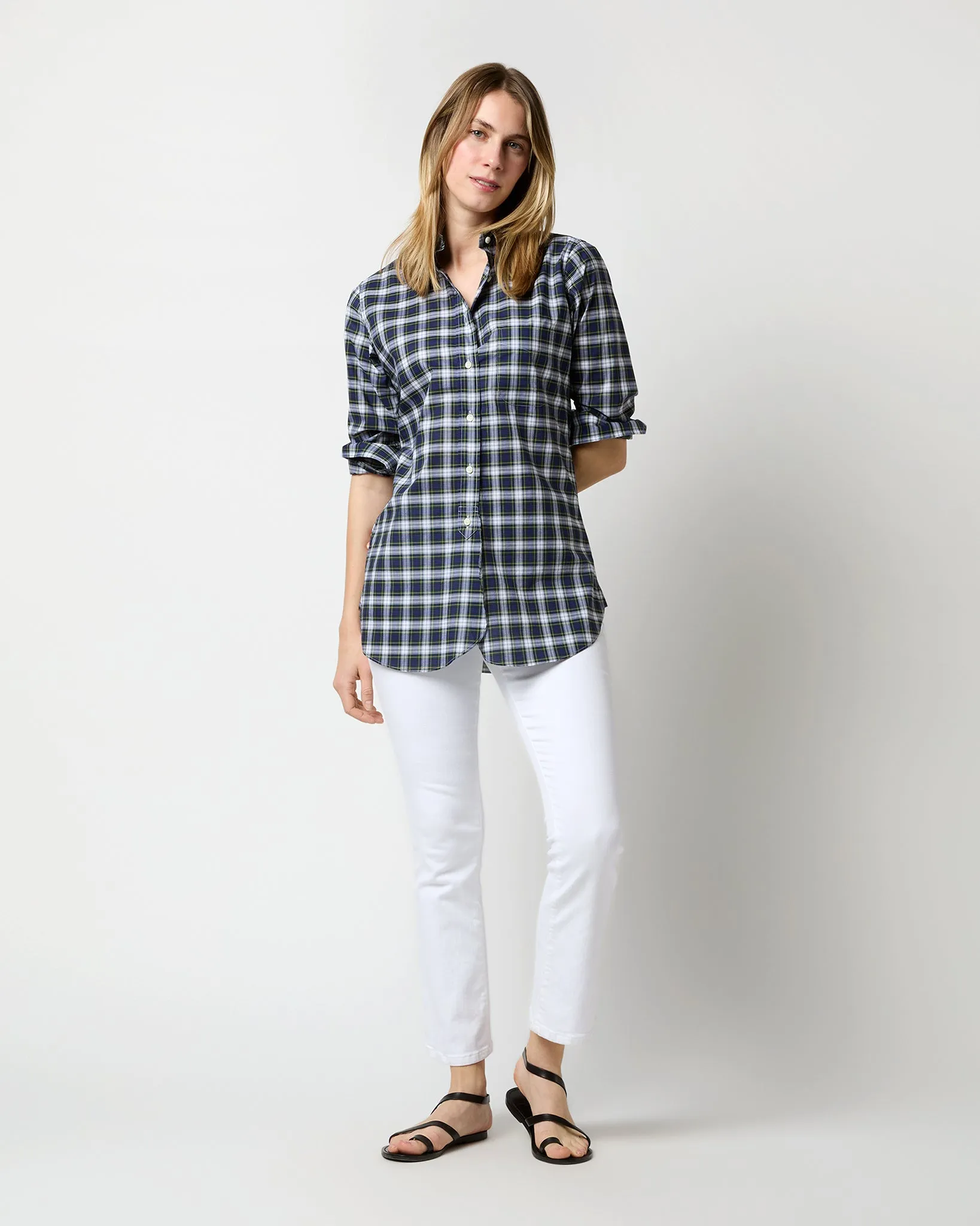 Boyfriend Shirt in Navy/Green Gordon Tartan Poplin