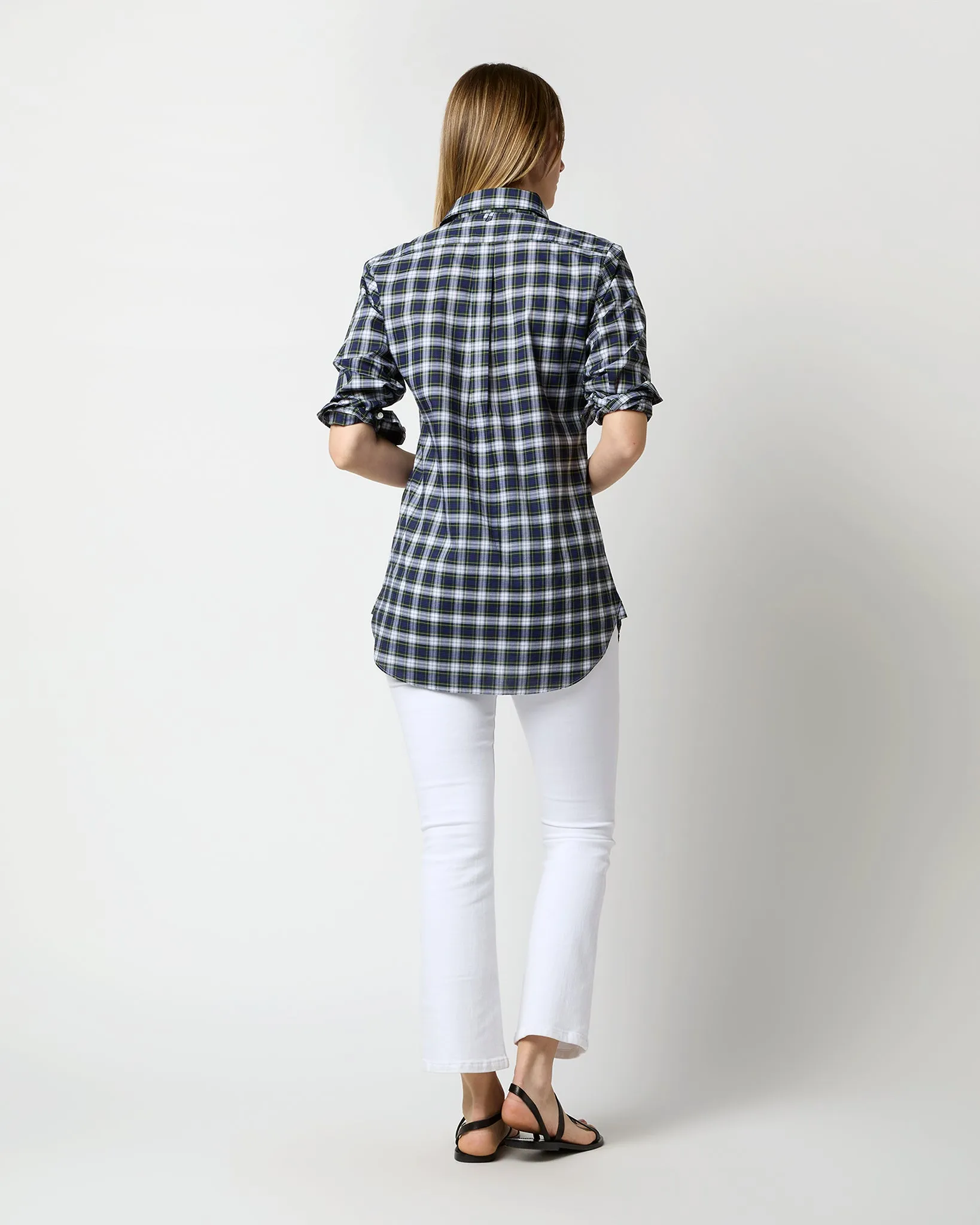 Boyfriend Shirt in Navy/Green Gordon Tartan Poplin