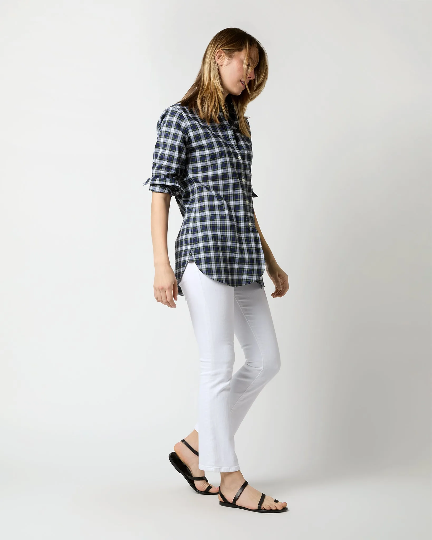 Boyfriend Shirt in Navy/Green Gordon Tartan Poplin