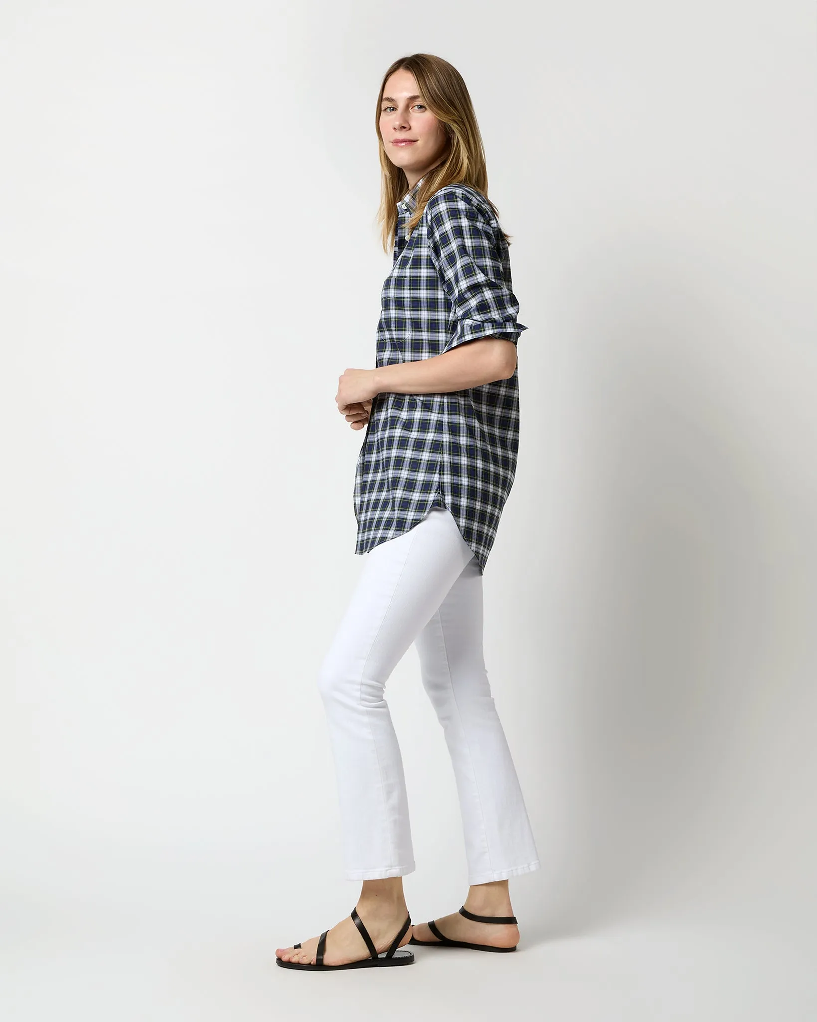 Boyfriend Shirt in Navy/Green Gordon Tartan Poplin