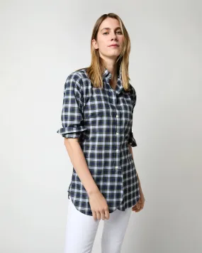 Boyfriend Shirt in Navy/Green Gordon Tartan Poplin