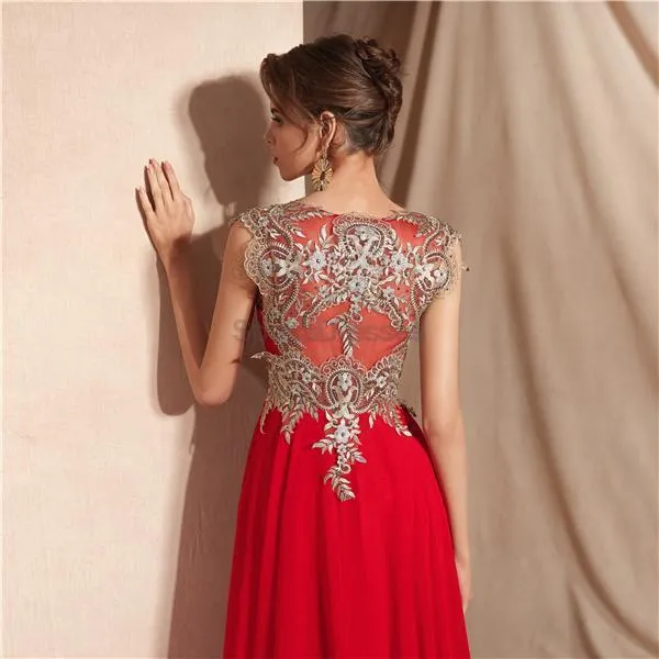 Cap Sleeves Applique Chiffon Evening Prom Dresses, Evening Party Prom Dresses, 12068