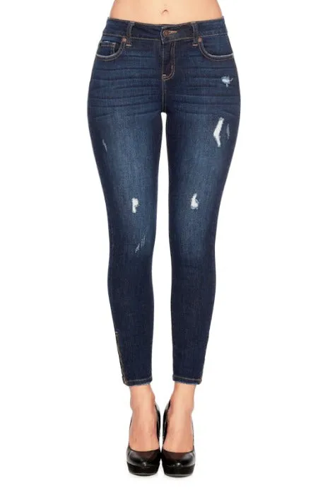 Distressed Super Soft Moto Skinny Jeans with Side Zipper - 1