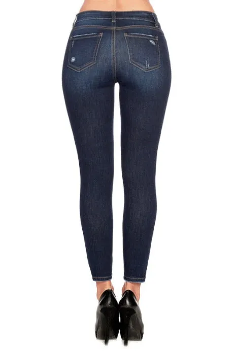 Distressed Super Soft Moto Skinny Jeans with Side Zipper - 1