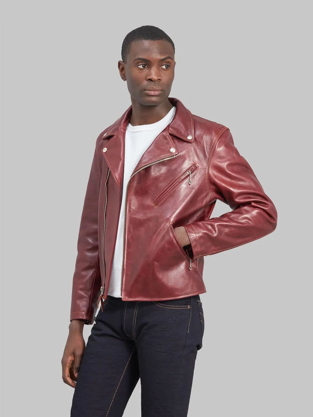 Double Helix "Deviant" Double Rider's Horsehide Jacket Burgundy