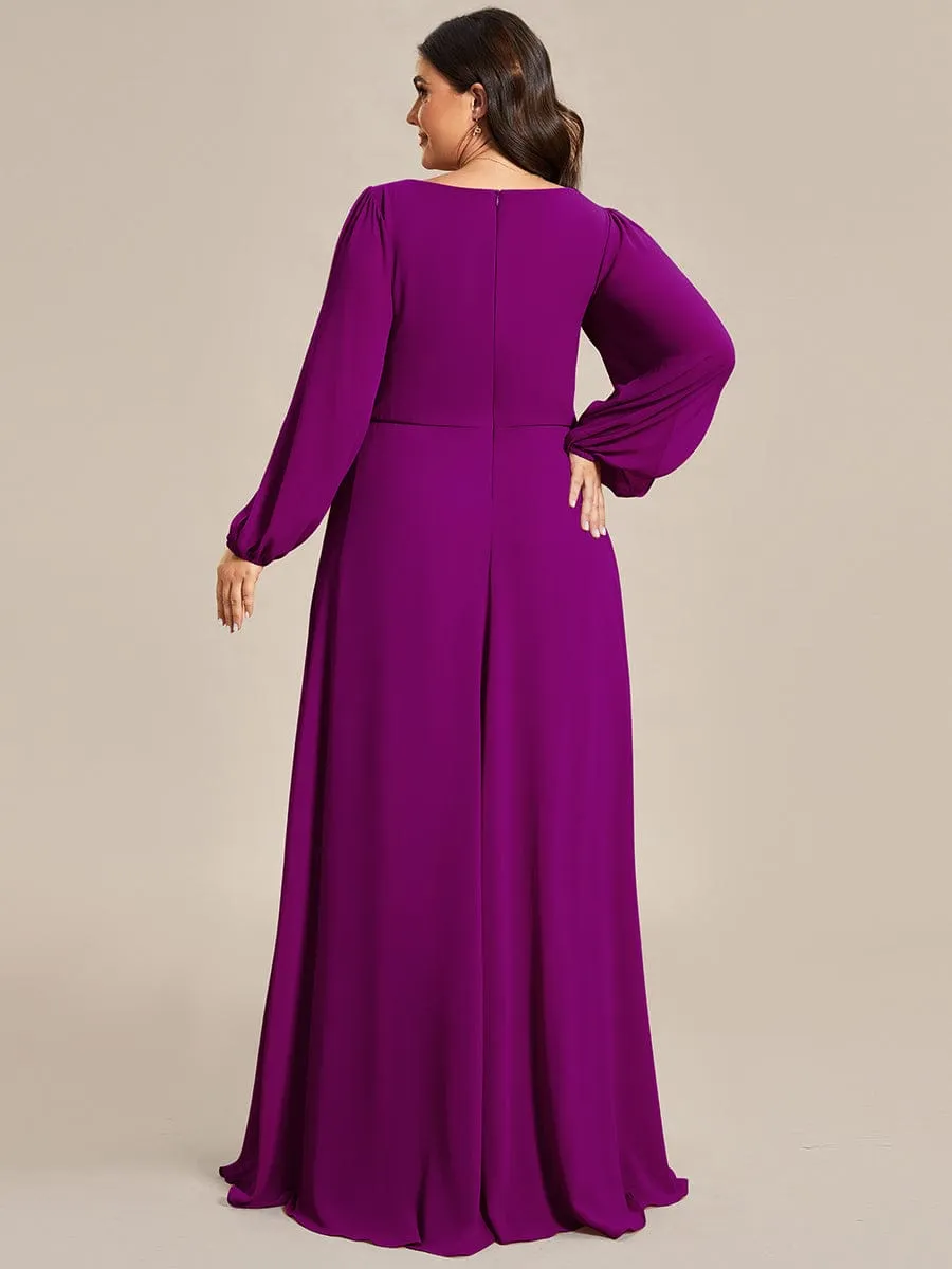 Elegant Chiffon V-Neckline Long Sleeve Formal Evening Dress