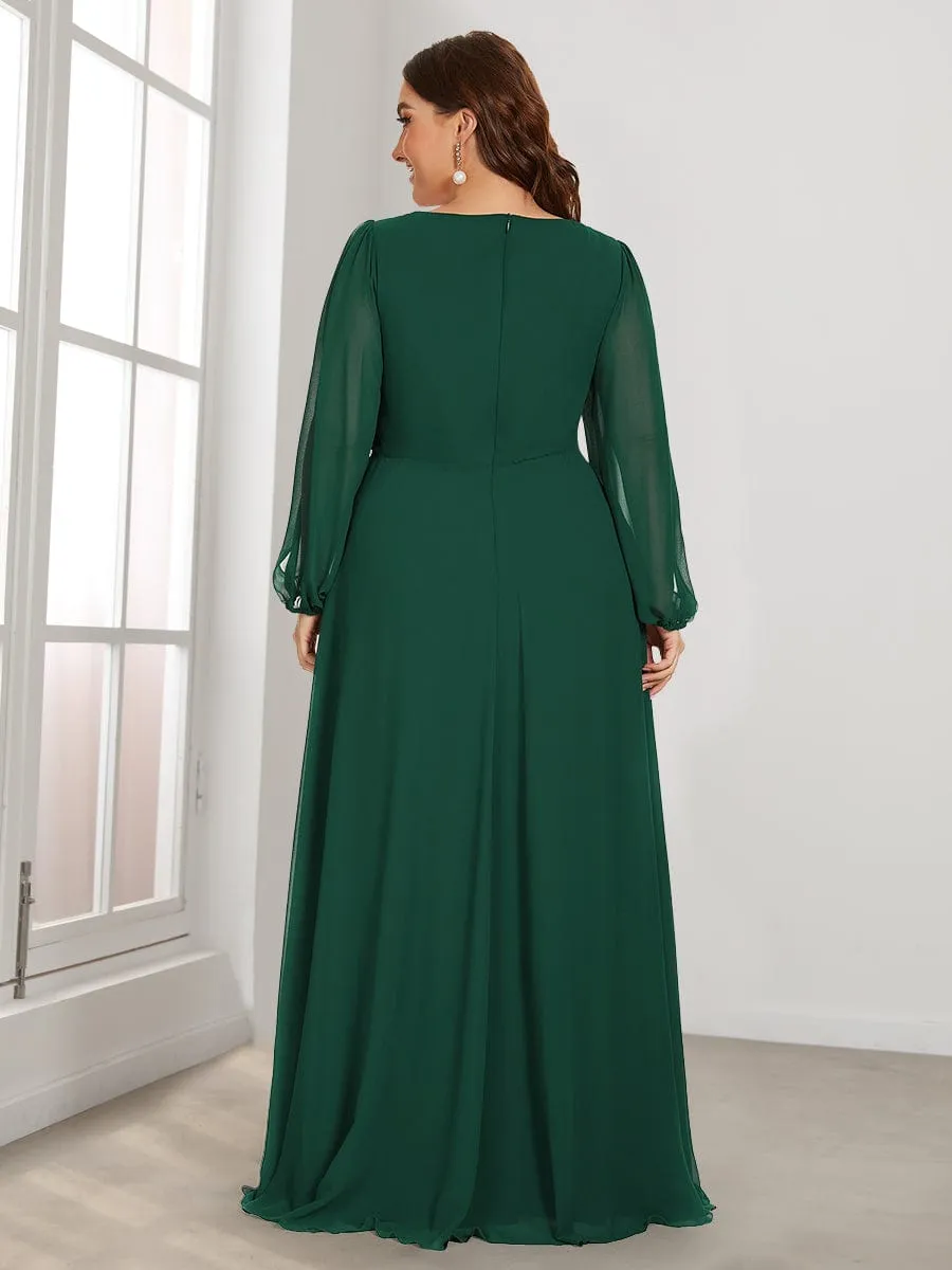 Elegant Chiffon V-Neckline Long Sleeve Formal Evening Dress