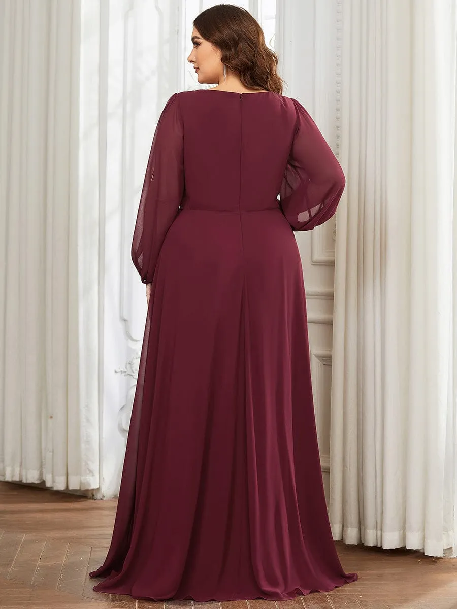 Elegant Chiffon V-Neckline Long Sleeve Formal Evening Dress