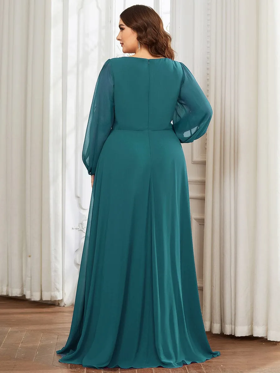 Elegant Chiffon V-Neckline Long Sleeve Formal Evening Dress