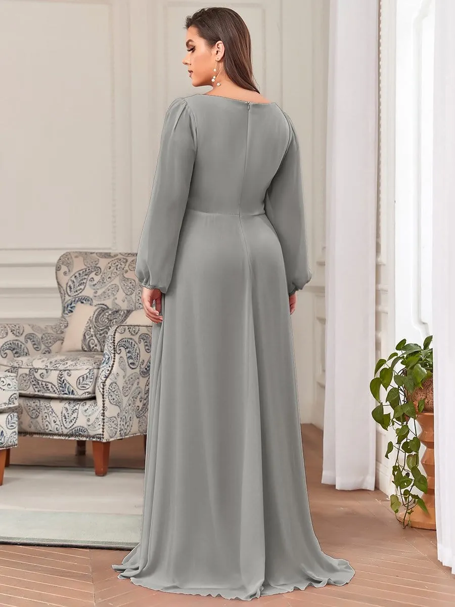 Elegant Chiffon V-Neckline Long Sleeve Formal Evening Dress