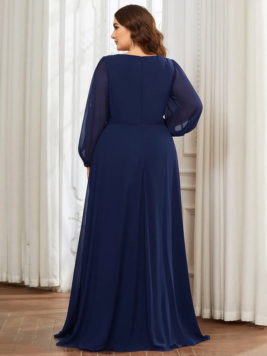 Elegant Chiffon V-Neckline Long Sleeve Formal Evening Dress