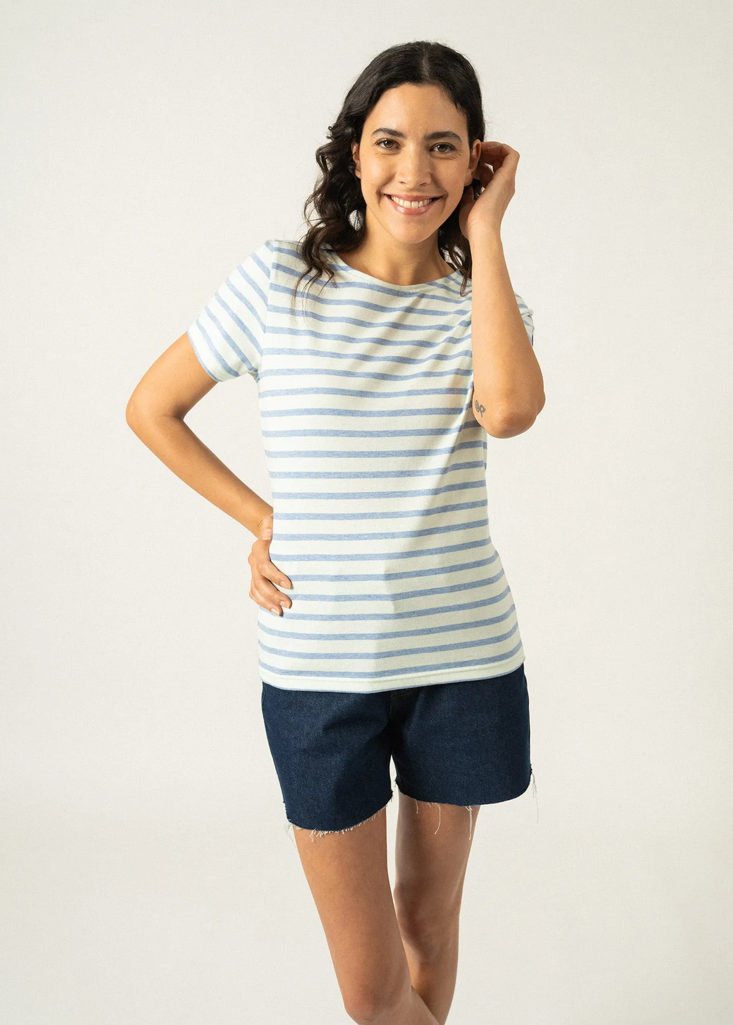 Etrille short sleeve striped sailor shirt - regular fit, in light cotton (ALOE/DENIM)