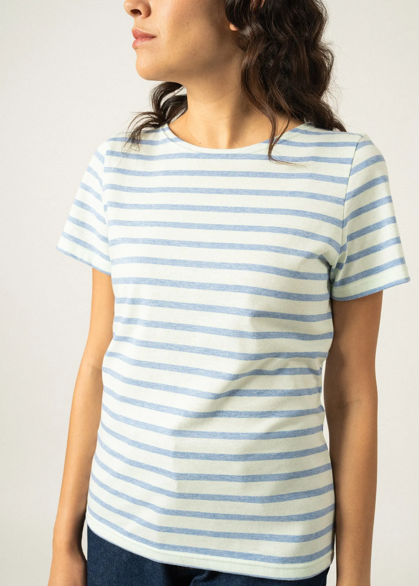 Etrille short sleeve striped sailor shirt - regular fit, in light cotton (ALOE/DENIM)