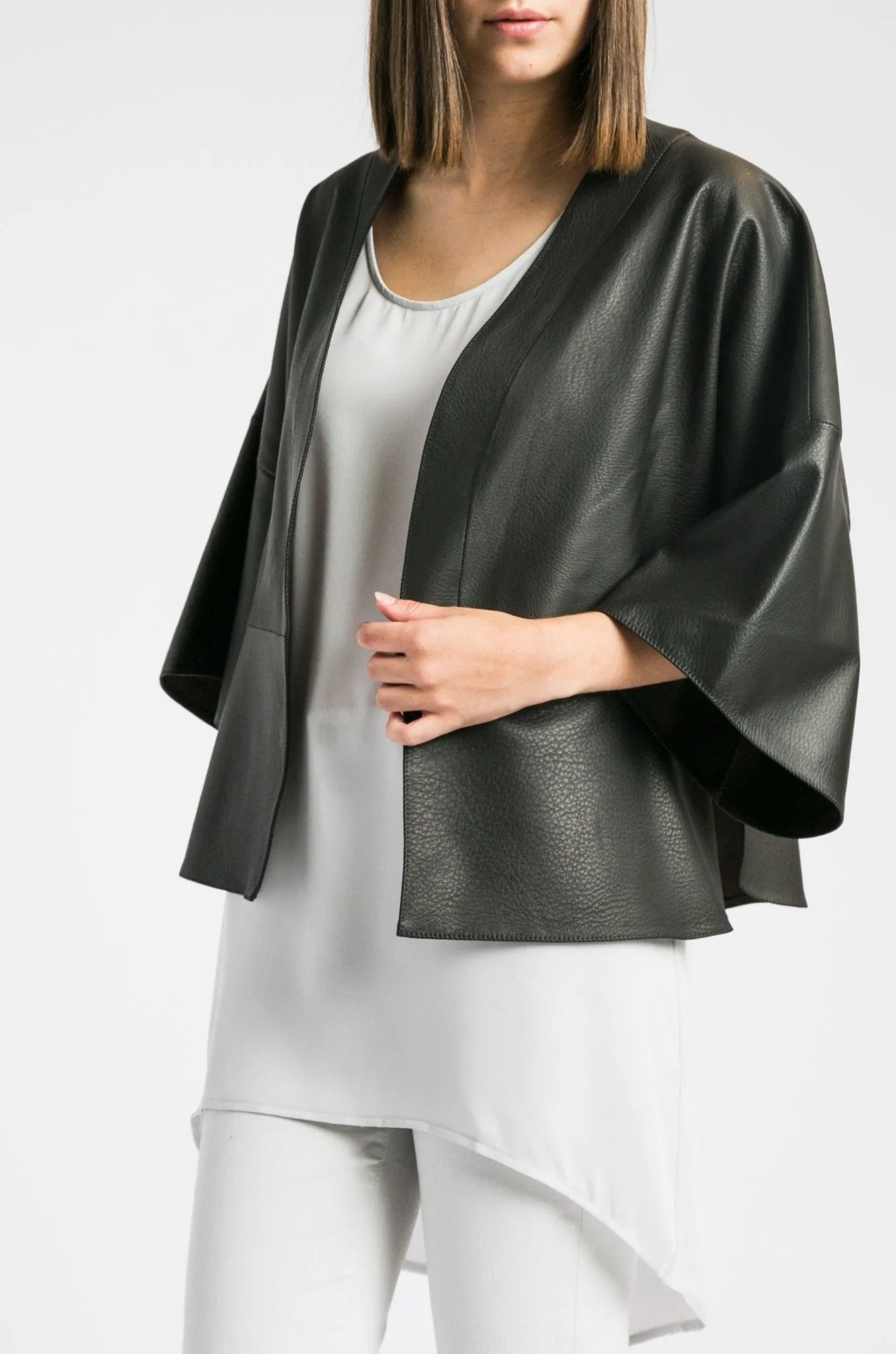 KORA OPEN FRONT JACKET TOPPER IN ITALIAN LEATHER