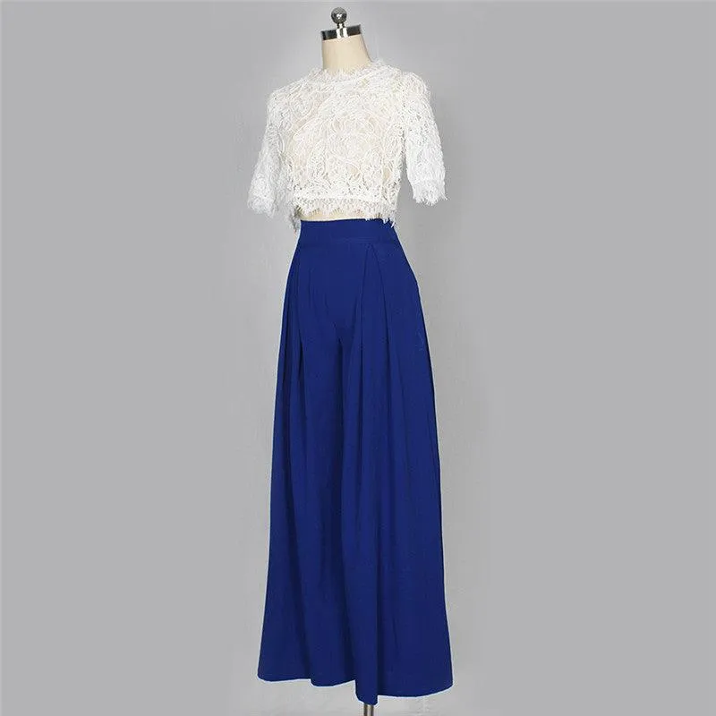 LACE CROP WIDE LEG PANTS SET