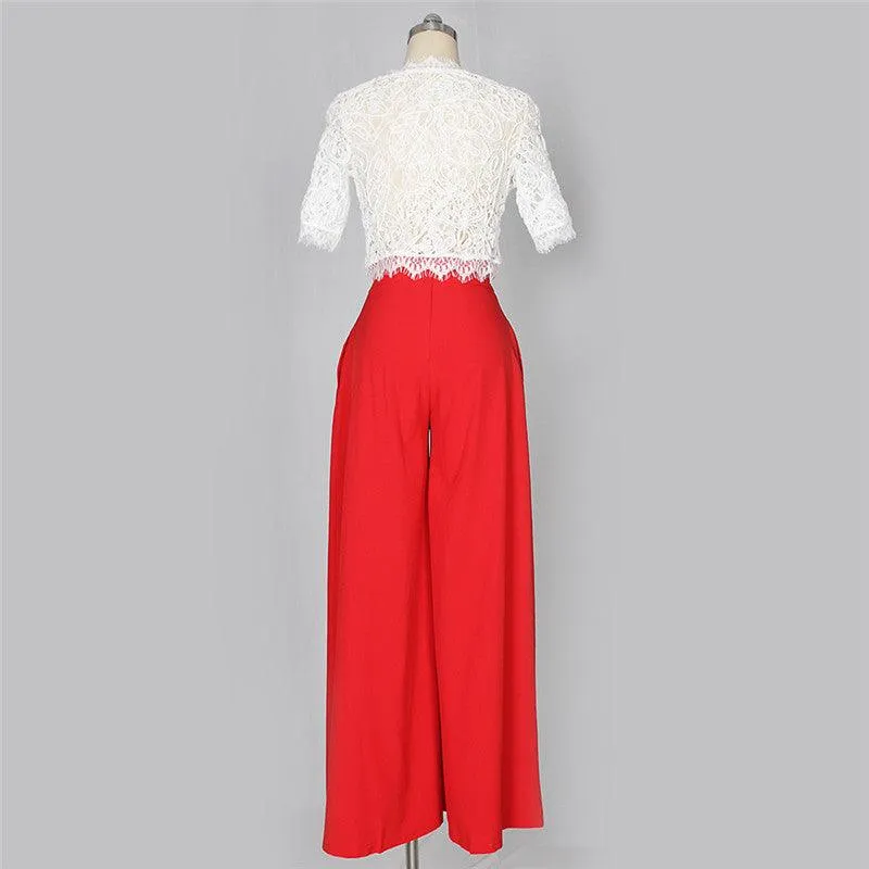 LACE CROP WIDE LEG PANTS SET