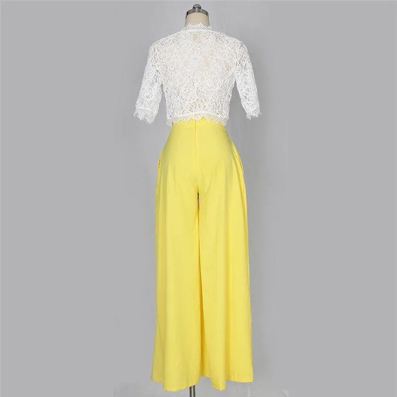 LACE CROP WIDE LEG PANTS SET