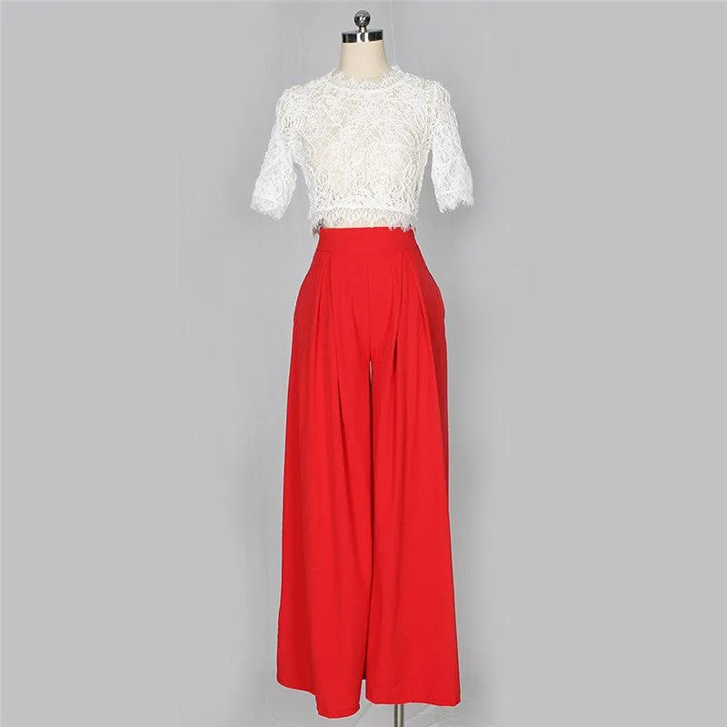 LACE CROP WIDE LEG PANTS SET