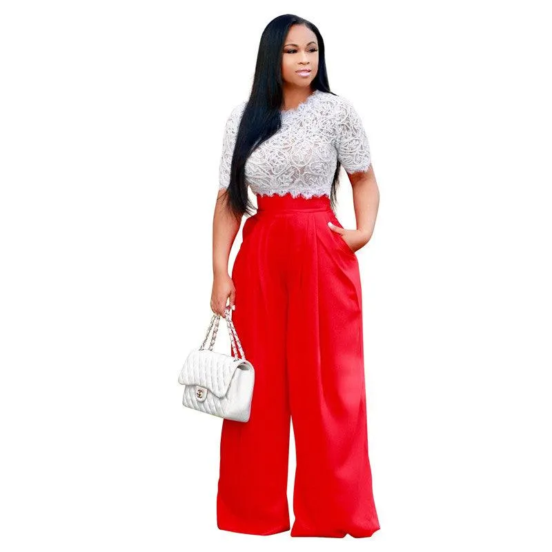 LACE CROP WIDE LEG PANTS SET