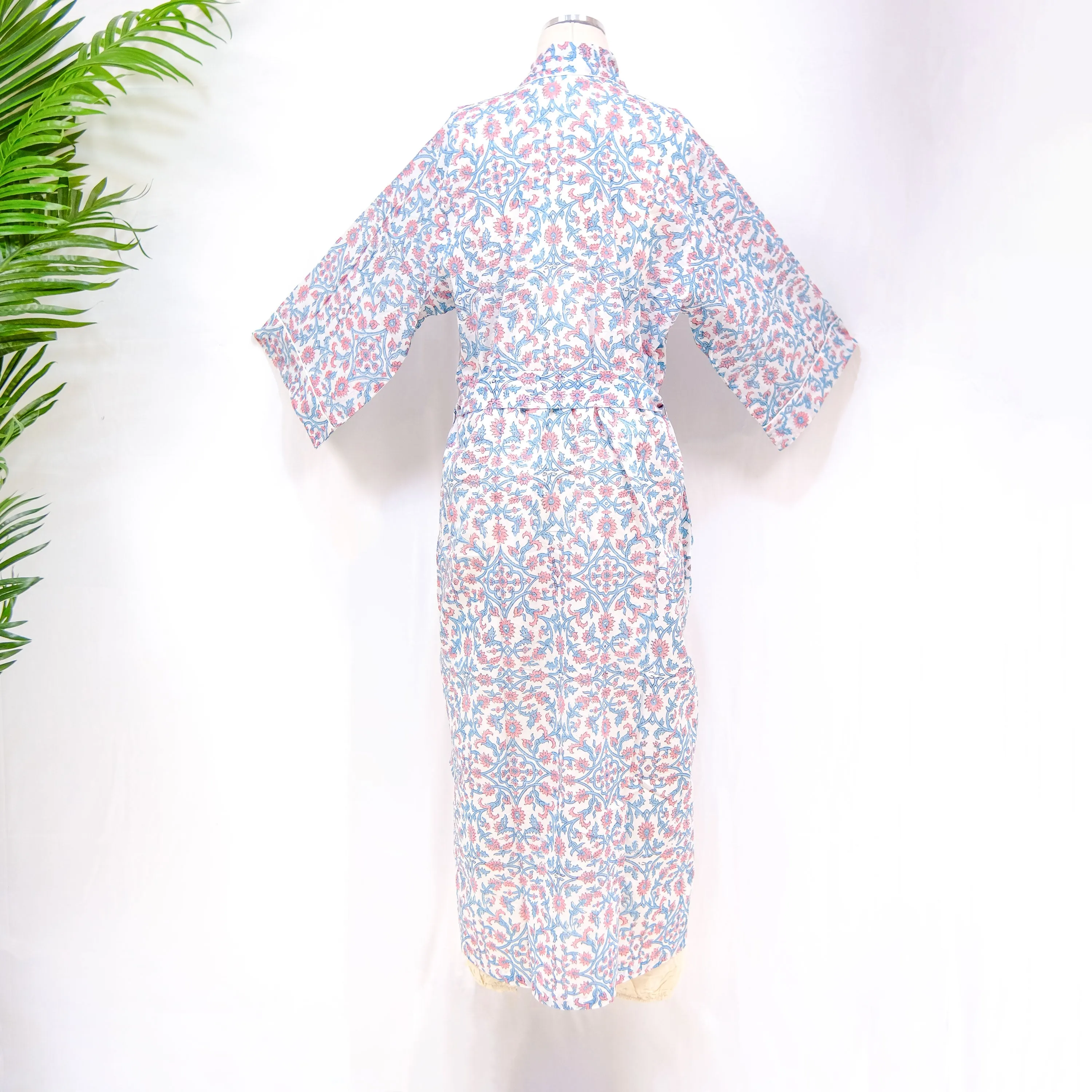 Long Cotton Kimono with Block Print