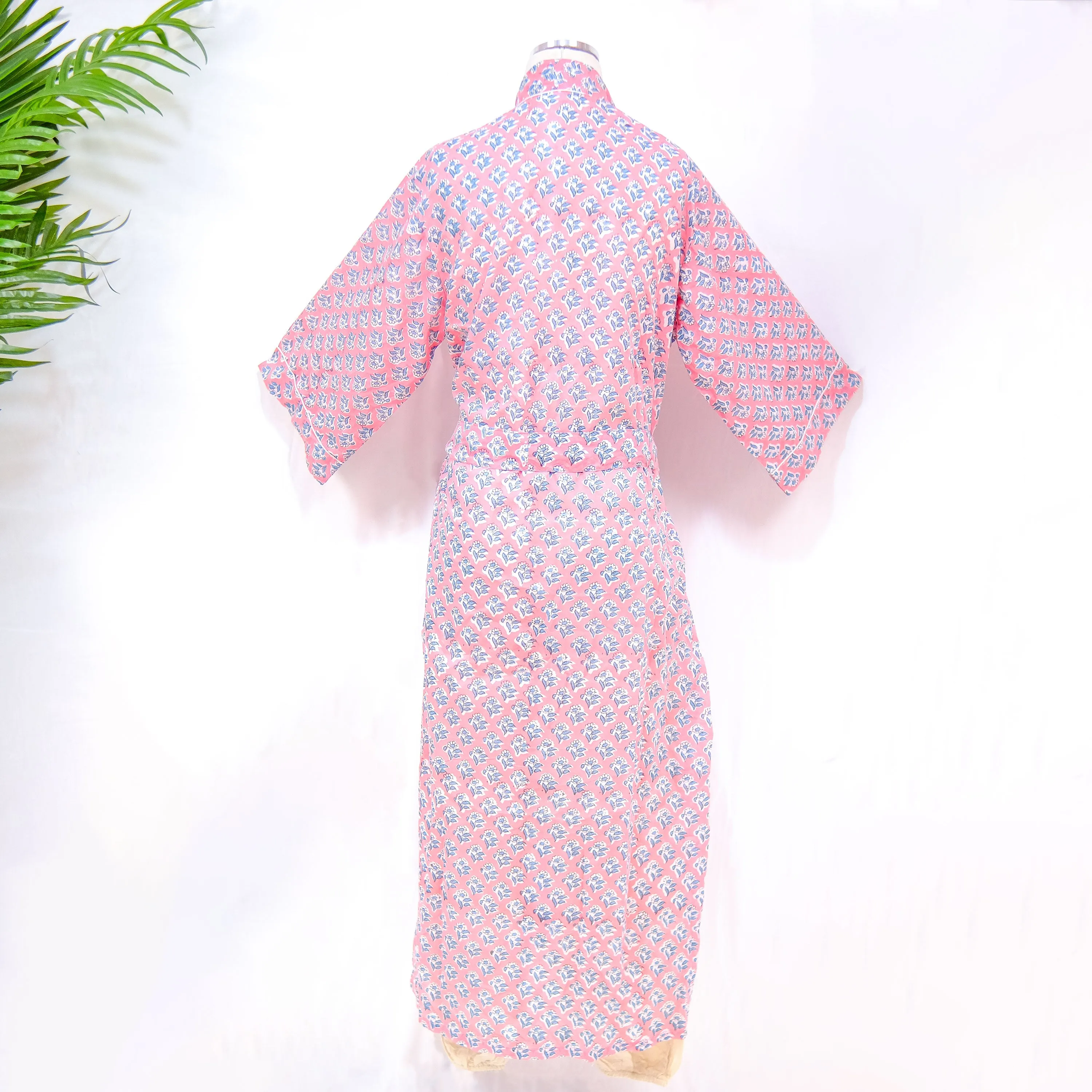 Long Cotton Kimono with Block Print