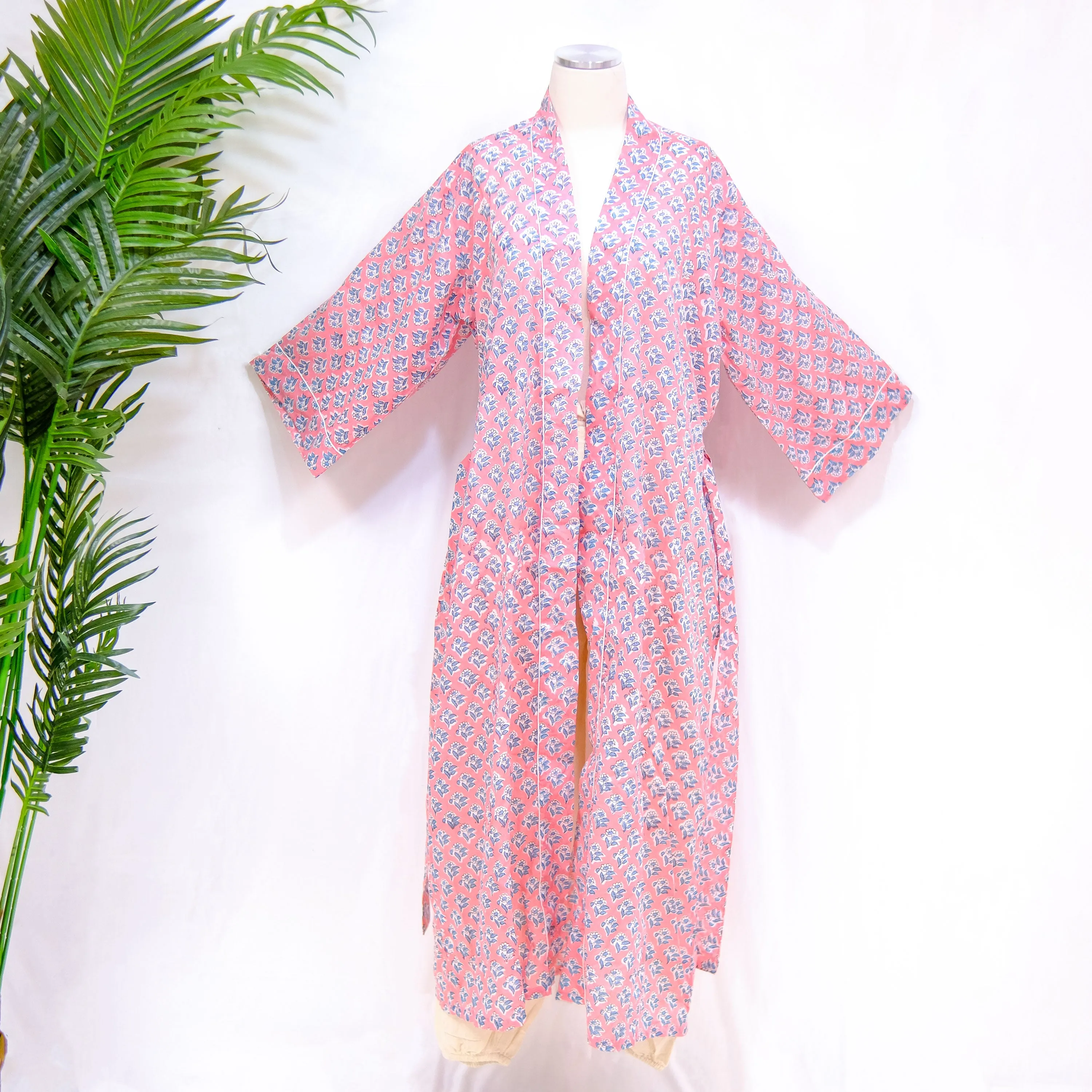 Long Cotton Kimono with Block Print