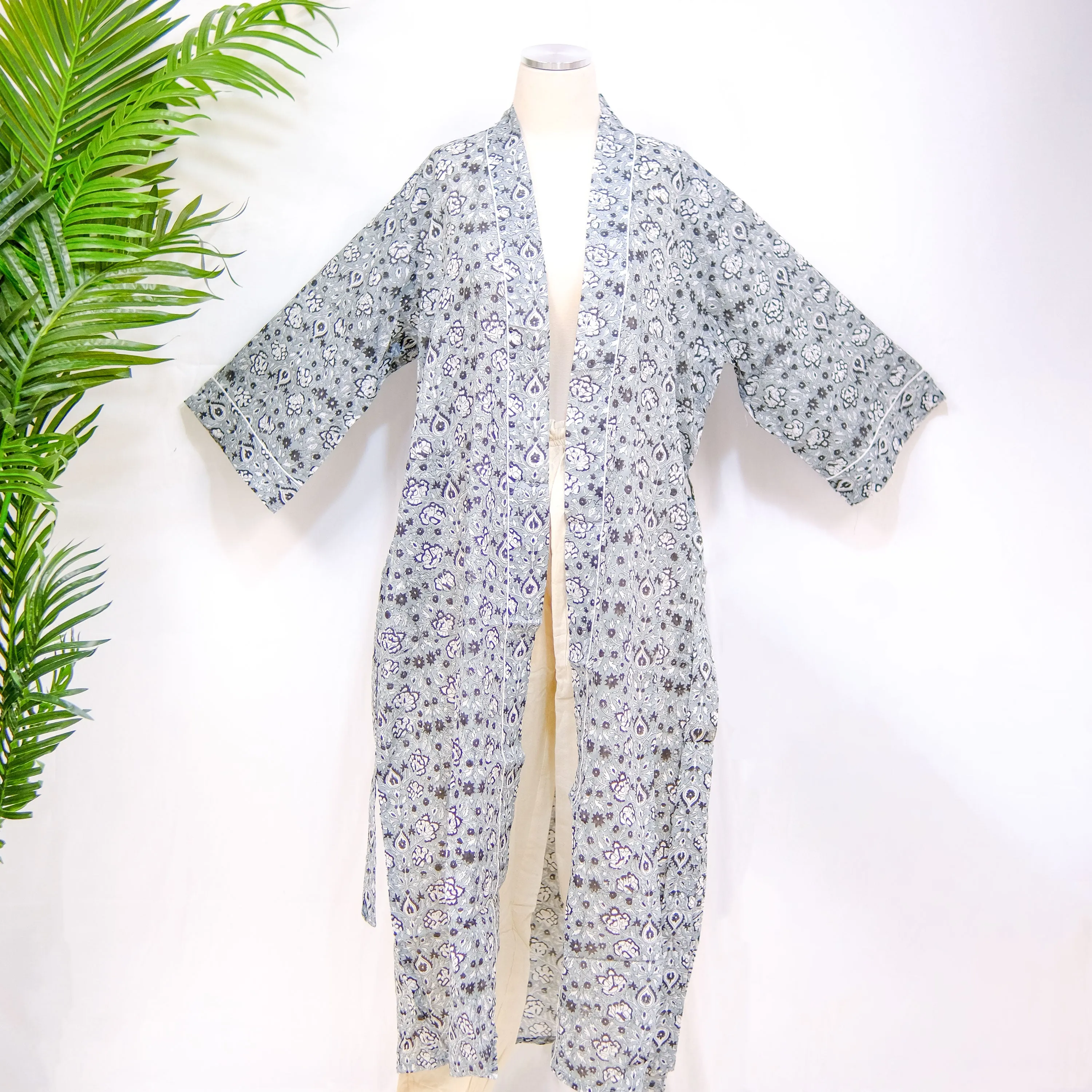 Long Cotton Kimono with Block Print