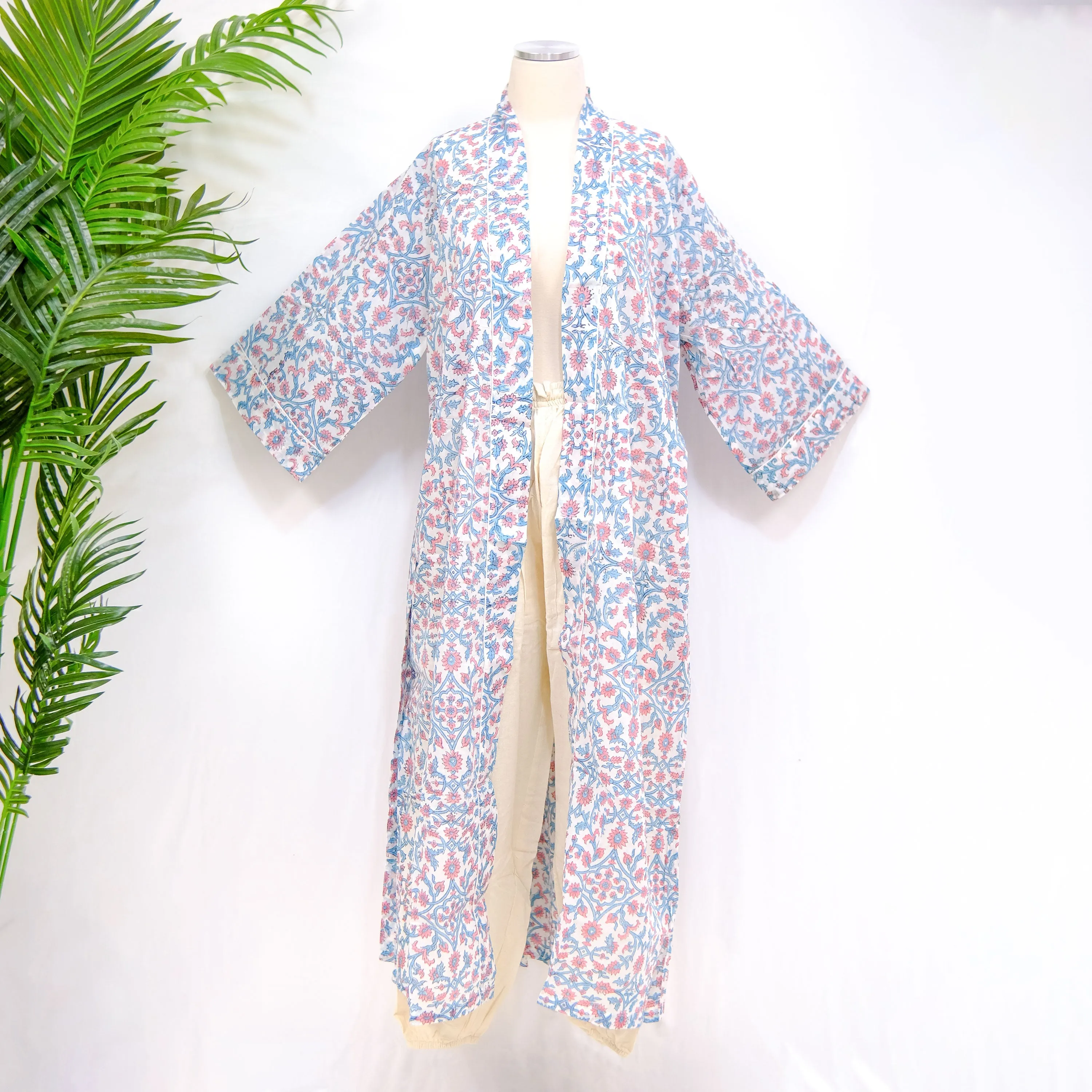 Long Cotton Kimono with Block Print