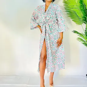 Long Cotton Kimono with Block Print