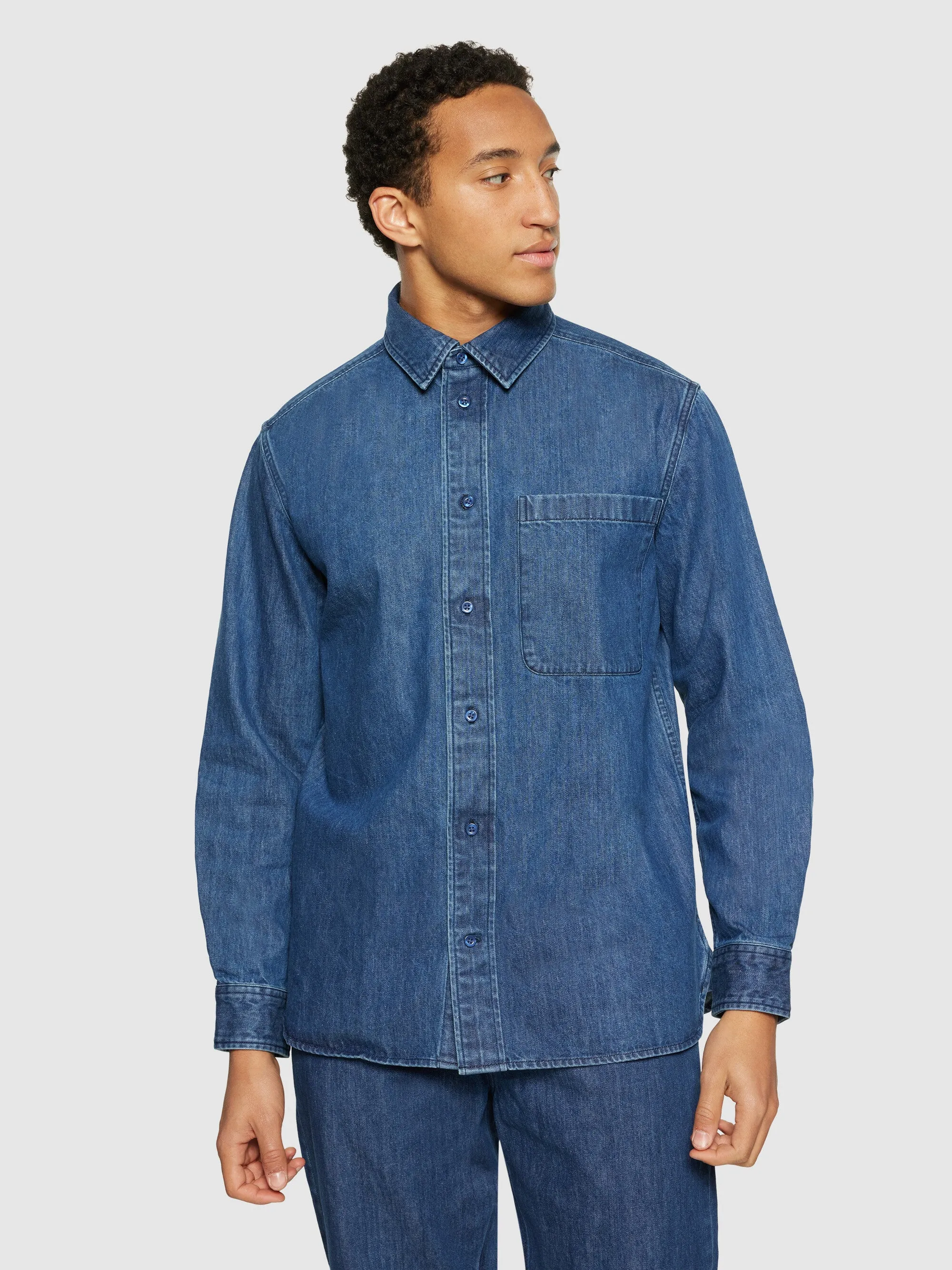 Loose denim shirt - GOTS/Vegan - Dark Blue denim