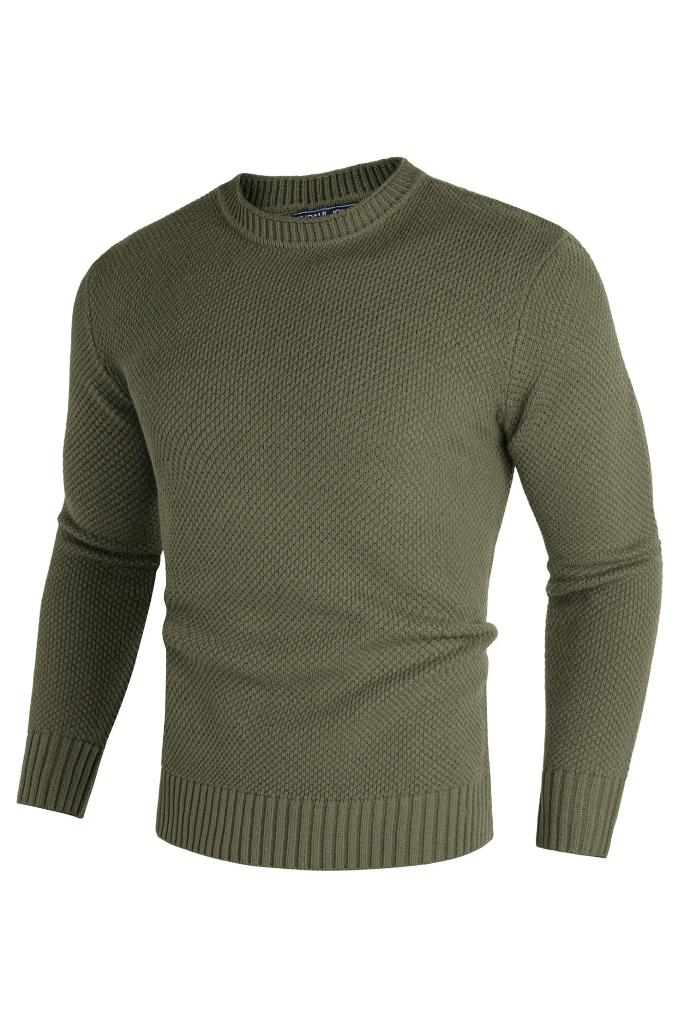 Men Textured Sweater Long Sleeve Crew Neck Ribbed Cuff Pullover