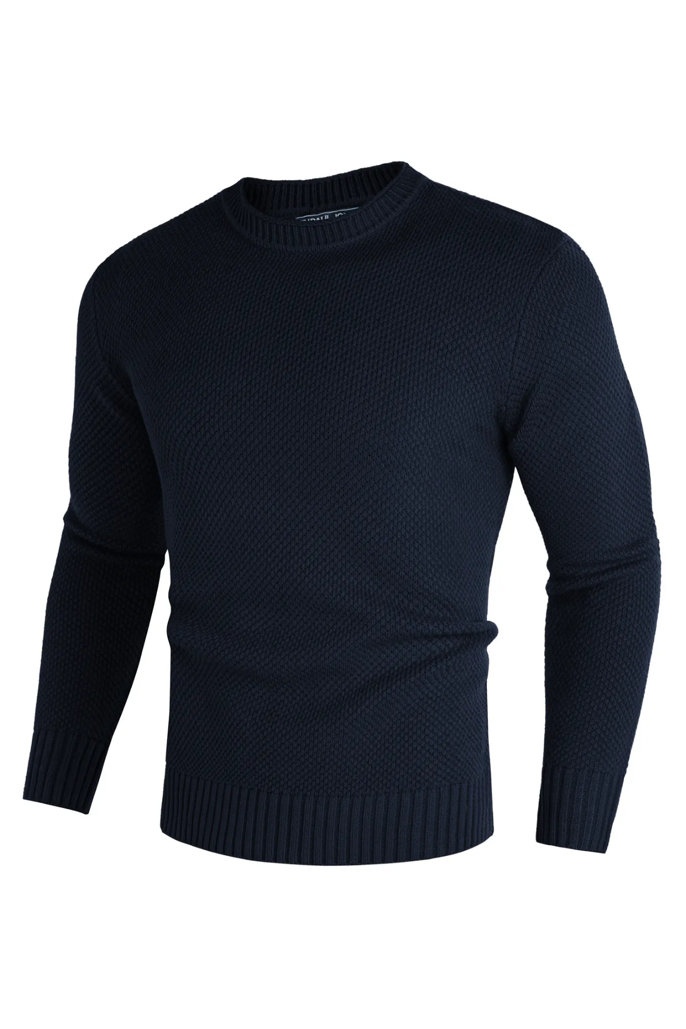 Men Textured Sweater Long Sleeve Crew Neck Ribbed Cuff Pullover