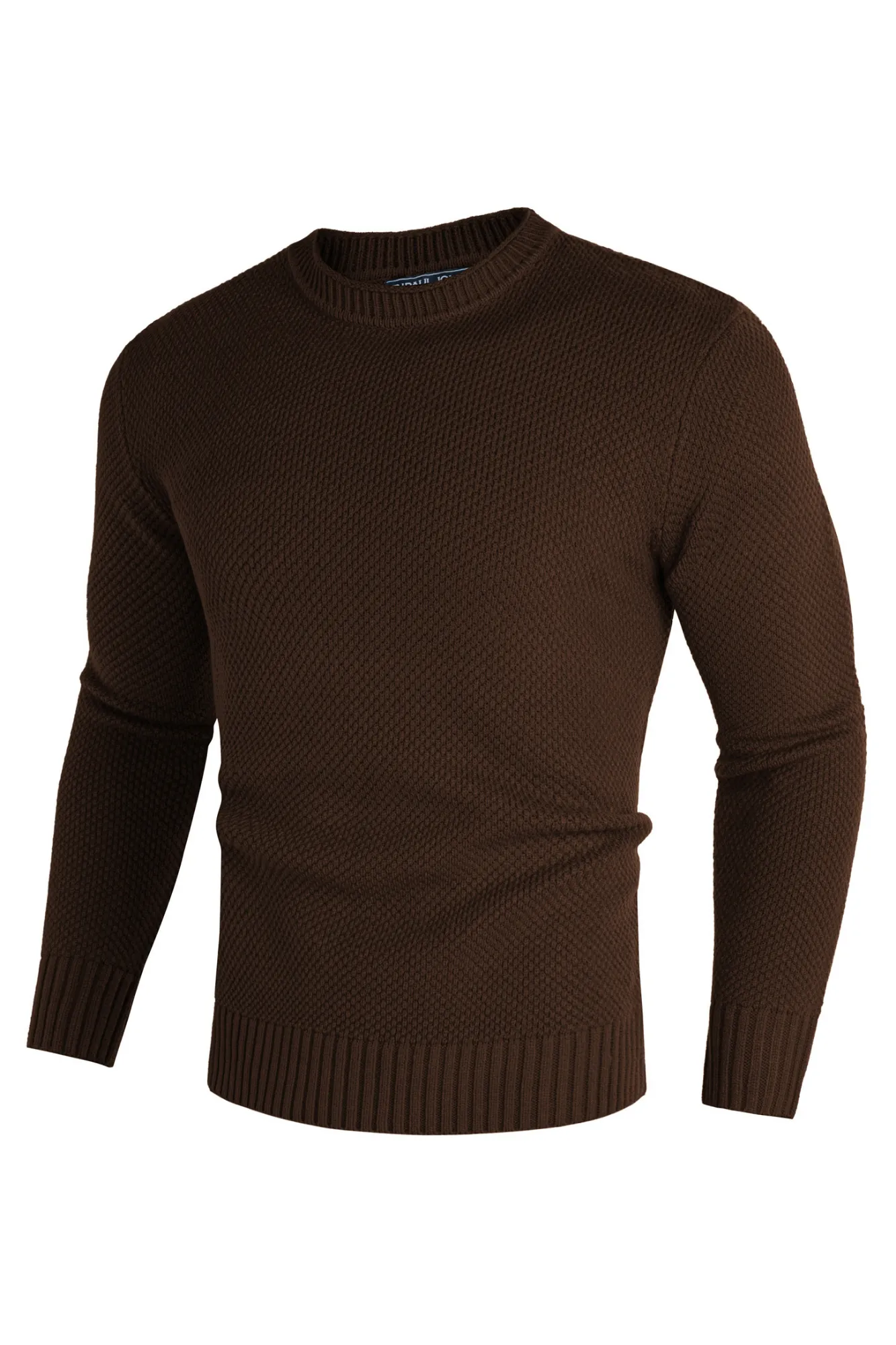 Men Textured Sweater Long Sleeve Crew Neck Ribbed Cuff Pullover