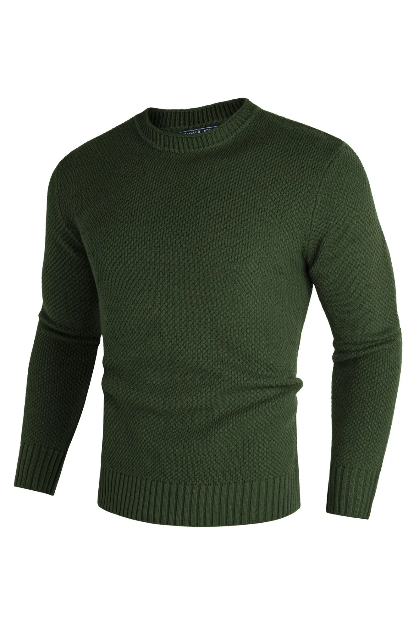 Men Textured Sweater Long Sleeve Crew Neck Ribbed Cuff Pullover